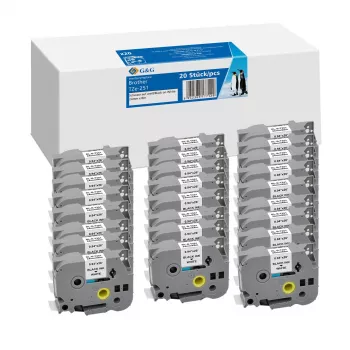 G&G 20-pack συμβατή Brother TZe-251 πλαστικοποιημένη ταινία ετικετών 24mm x 8m μαύρο σε λευκό 5T251-20TDGG