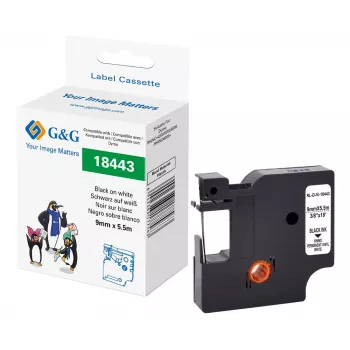 G&G Βινύλιο Ταινία ετικετών Λευκό 9 mm x 5,5 m Μαύρη εκτύπωση (RL-D-Vi-18443-BK/WT-9MM*5.5M)