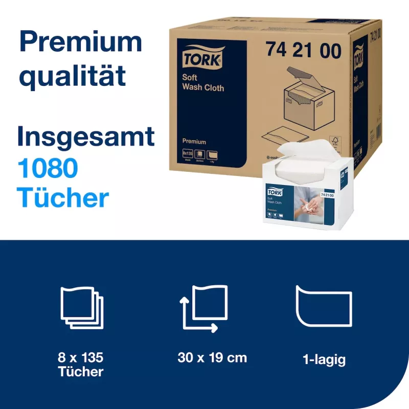Tork Premium Soft πανάκια καθαρισμού 1 φύλλου λευκά, 1080 τεμάχια (742100)