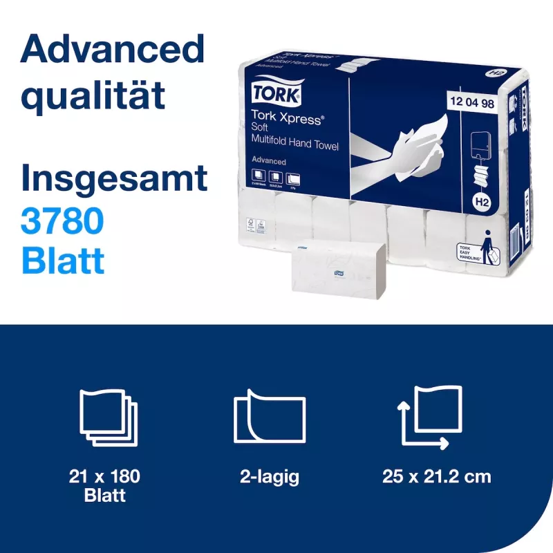 TORK Xpress Soft H2 Advanced Interfold Χαρτοπετσέτες 2 φύλλων, Λευκό, 3780 Φύλλα (120498)