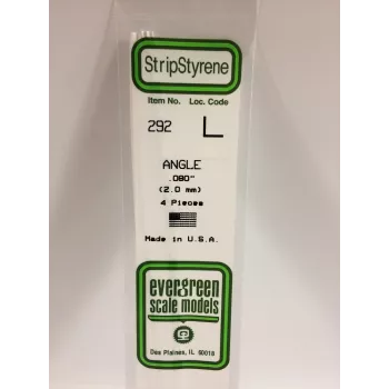 Evergreen 292 προφίλ L πολυστυρολίου 350 x 2 x 2 mm, 4 τεμ., λευκό