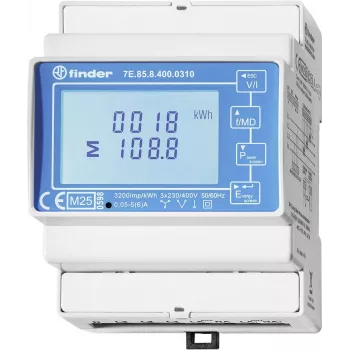 Finder 7E.85.8.400.0310 Μονοφασικός ψηφιακός μετρητής ενέργειας, απευθείας σύνδεση, κλάση B, έξοδος παλμού S0, ράγα DIN