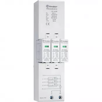 Finder 7P.04.8.255.S012 Type 1+2 Combined Surge Arrester for 3-Phase TN-S and TT Networks, 4-Pole, 255 V AC
