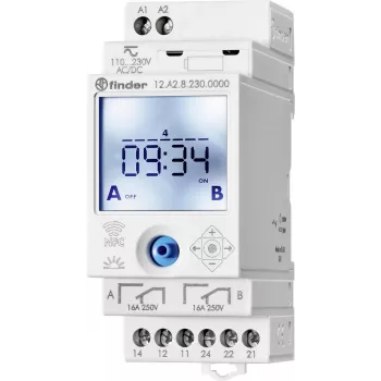 Finder 12A200240000 Ψηφιακός αστρονομικός χρονοδιακόπτης, 2-κάναλο, Προγράμματα Ημερήσια/Εβδομαδιαία/Αστρο/Αργία/Παλμός, Ράγα DIN, 230 V AC, 16 A