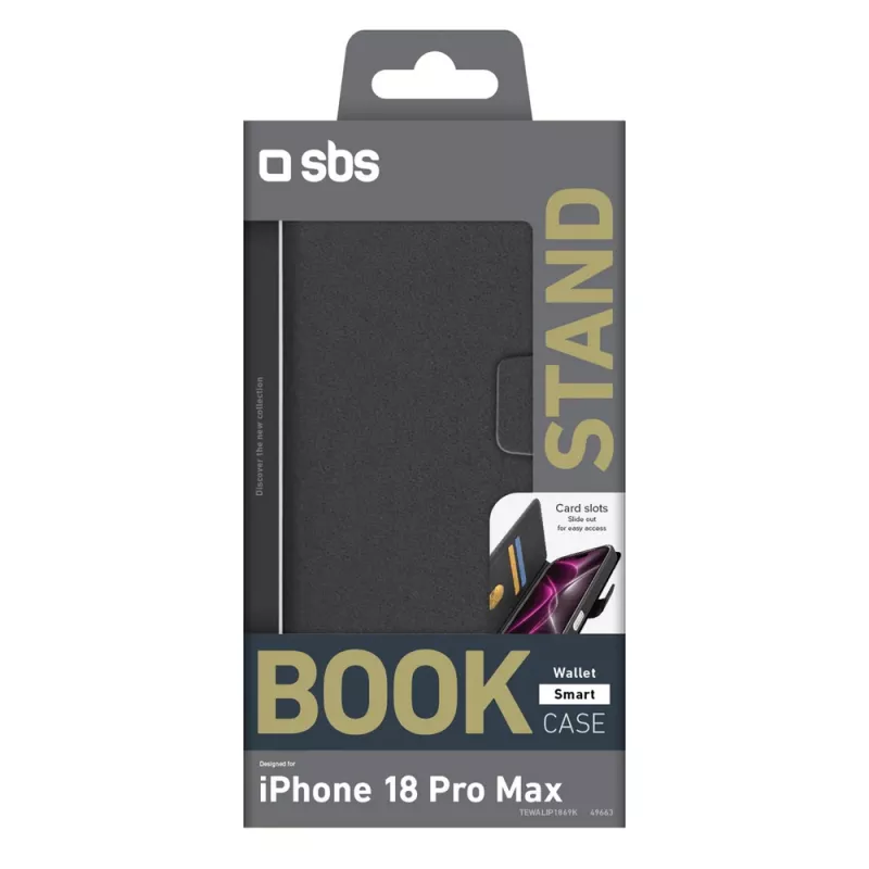 SBS Wallet Smart Θήκη για iPhone 18 Pro Max με πορτοφόλι και βάση - μαύρο