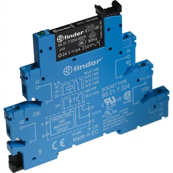 Finder Μονάδα ρελέ διεπαφής 38.51.7.024.5050, πηνίο 24 V DC, επαφή 1 CO, 6 A, ακροδέκτες βίδας, ράγα DIN