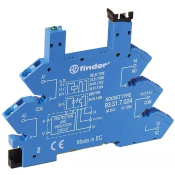 Finder Βάση ρελέ 93.51.8.240, ακροδέκτες ελατηρίου, ράγα DIN, μπλε, για 34.51/34.81