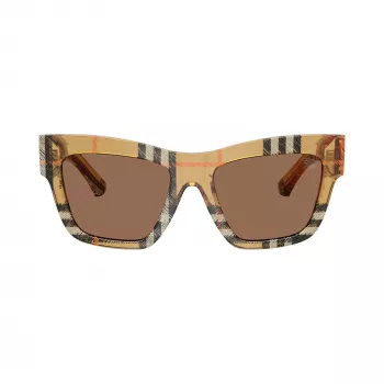 Burberry BE4449-414673 Γυναικεία Γυαλιά Ηλίου, Τετράγωνος Σκελετός Ασετάτης, Havana/Σχέδιο Χελώνας, Καφέ Φακοί, 53/19/140 mm
