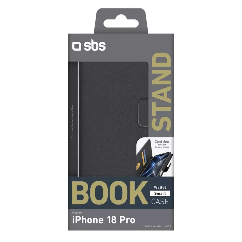 SBS Wallet Smart Θήκη για iPhone 18 Pro με Πορτοφόλι και Βάση - Μαύρο