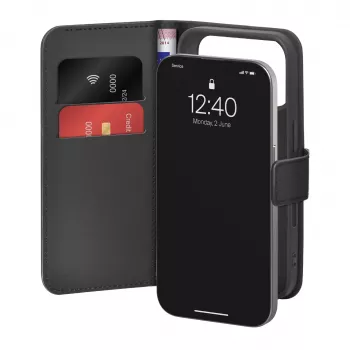 Θήκη PURO Booklet για iPhone 17 Pro, μαύρο οικολογικό δέρμα με 2 θήκες καρτών PUIPC17P63BOOKC8BLK