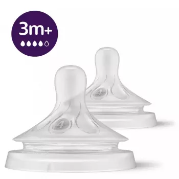Philips Avent Natural Response θηλή μπιμπερό, γρήγορη ροή γάλακτος, 3m+, συσκευασία 2 τεμ., σιλικόνη, διαφανές