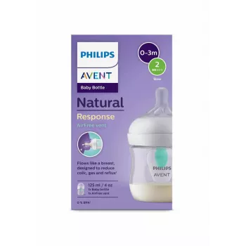 Philips Avent Natural Response Αντι-κολικός μπιμπερό μωρού με βαλβίδα AirFree, 125 ml, Newborn Flow 1, 0m+