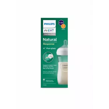 Philips AVENT Natural Response Γυάλινο μπιμπερό μωρού 240 ml, θηλή Medium Flow, 1m+