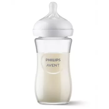 Philips AVENT Natural Response Γυάλινο μπιμπερό μωρού 240 ml, θηλή Medium Flow, 1m+