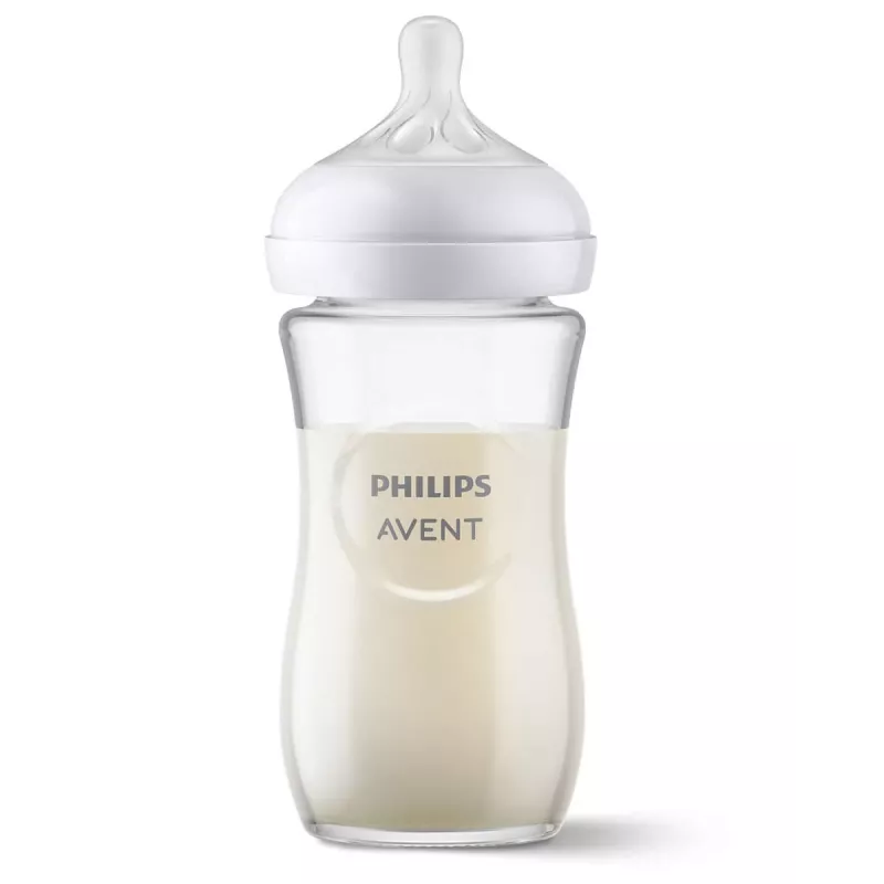 Philips AVENT Natural Response Γυάλινο μπιμπερό μωρού 240 ml, θηλή Medium Flow, 1m+