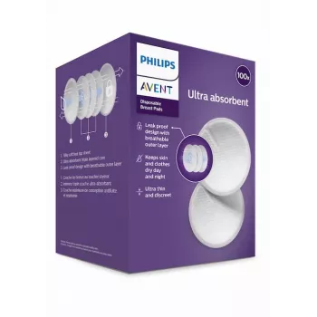 Philips Avent Μίας χρήσης επιθέματα θηλασμού (συσκευασία 100 τεμ.) | Ultra-απορροφητικά, διαμορφωμένα, ατομικά συσκευασμένα