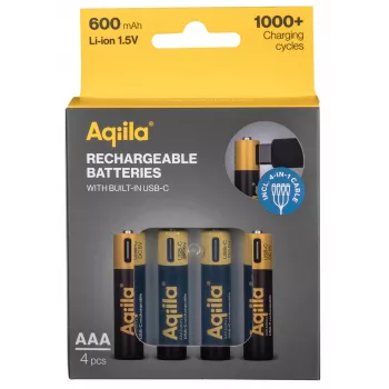 AQIILA AAA NiMH μπαταρίες με USB-C, 1,2 V, 600 mAh, συσκευασία 4 τεμ. AQ60AAA374C4