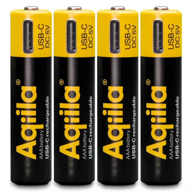 AQIILA AAA NiMH μπαταρίες με USB-C, 1,2 V, 600 mAh, συσκευασία 4 τεμ. AQ60AAA374C4
