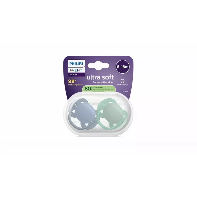 Philips Avent Ultra Soft πιπίλα 6-18 μηνών, συσκευασία 2 τεμ., αγόρι