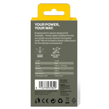 AQIILA Cablebird CS12 καλώδιο φόρτισης και συγχρονισμού USB-C σε USB-C 2m 60W μαύρο AQCBPBIC2SI829