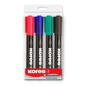 Kores K MARKER μαρκαδόρος μόνιμος, σφηνοειδής μύτη, 3-5 mm, διάφορα χρώματα, σετ 4 τεμ. M20945