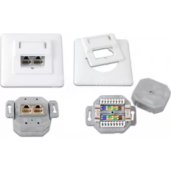 Wirewin DD-TRIO-K5E UP2 WS Cat5e θωρακισμένη χωνευτή πρίζα δεδομένων, 2x RJ45, LSA, λευκό