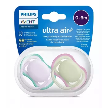 Philips Avent Ultra Air Πιπίλα 0-6 μηνών, συσκευασία 2 τεμ., κορίτσι ροζ/μωβ, SCF085/24