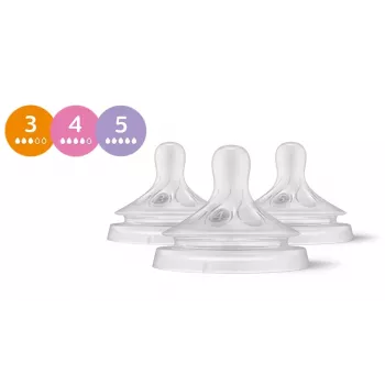 Philips Avent Natural Response Σετ θηλών σιλικόνης για μπιμπερό (συσκευασία 3 τεμ., Flow 3, 1+ μηνών)