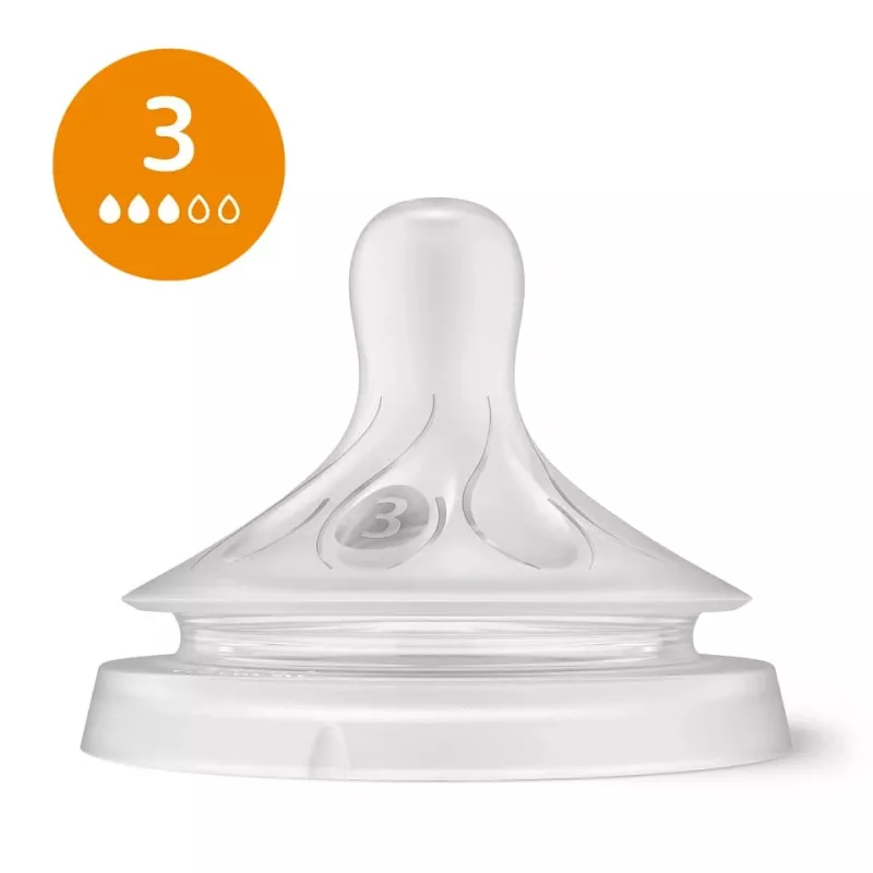Philips Avent Natural Response Σετ θηλών σιλικόνης για μπιμπερό (συσκευασία 3 τεμ., Flow 3, 1+ μηνών)