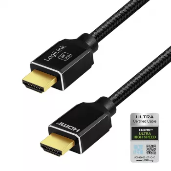 LogiLink καλώδιο HDMI A/M σε A/M 8K/60Hz 48Gbps μέταλλο νάιλον πιστοποιημένο μαύρο 2m