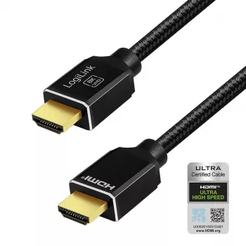 LogiLink καλώδιο HDMI 8K/60 Hz 48 Gbps μεταλλικό νάιλον πιστοποιημένο μαύρο 1 m