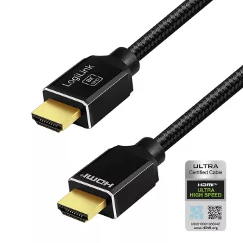 LogiLink καλώδιο HDMI A/M σε A/M 8K/60 Hz 48 Gbps μέταλλο νάιλον πιστοποιημένο μαύρο 5 m