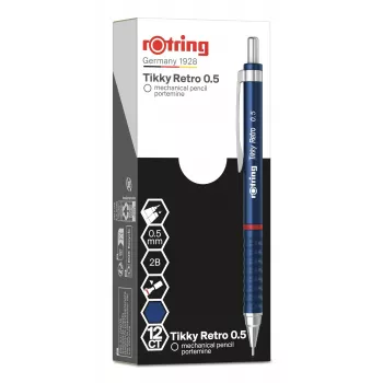 Rotring Tikky Retro μηχανικό μολύβι 0,5 mm, μπλε επιχρωμιωμένοι διακοσμητικοί δακτύλιοι 2202566