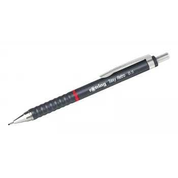 rotring Tikky Retro μηχανικό μολύβι 0,5 mm γκρι επιχρωμιωμένο σταθερό προστατευτικό άκρο λαστιχένια αυλακωτή λαβή 2202567