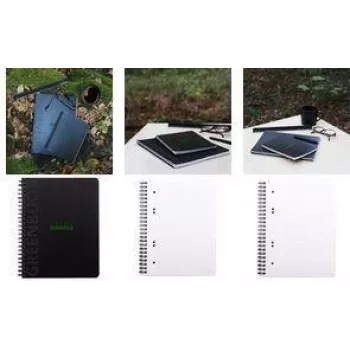 RHODIA GREENBOOK μπλοκ σχολικό, DIN A5+, με γραμμές, μαύρο εξώφυλλο από ανακυκλωμένο υλικό, 80 φύλλα, διάτρηση 4 θέσεων, μικροδιάτρητο 119915C