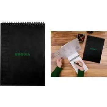 RHODIA GreenPad σπιράλ σημειωματάριο A4+ με γραμμές μαύρο 90g/m² 80 φύλλα 119927C