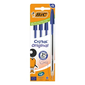 BIC Cristal Original Στυλό διαρκείας, μπλε, 0,32 mm, συσκευασία 4 τεμ. 516332