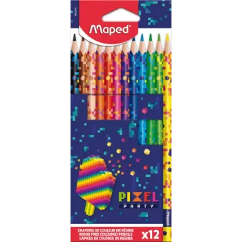 Maped PIXEL PARTY τριγωνικές ξυλομπογιές, 12 διάφορα χρώματα, μαλακή άθραυστη μύτη, στέλεχος με μοτίβο pixel, χάρτινη θήκη 862204