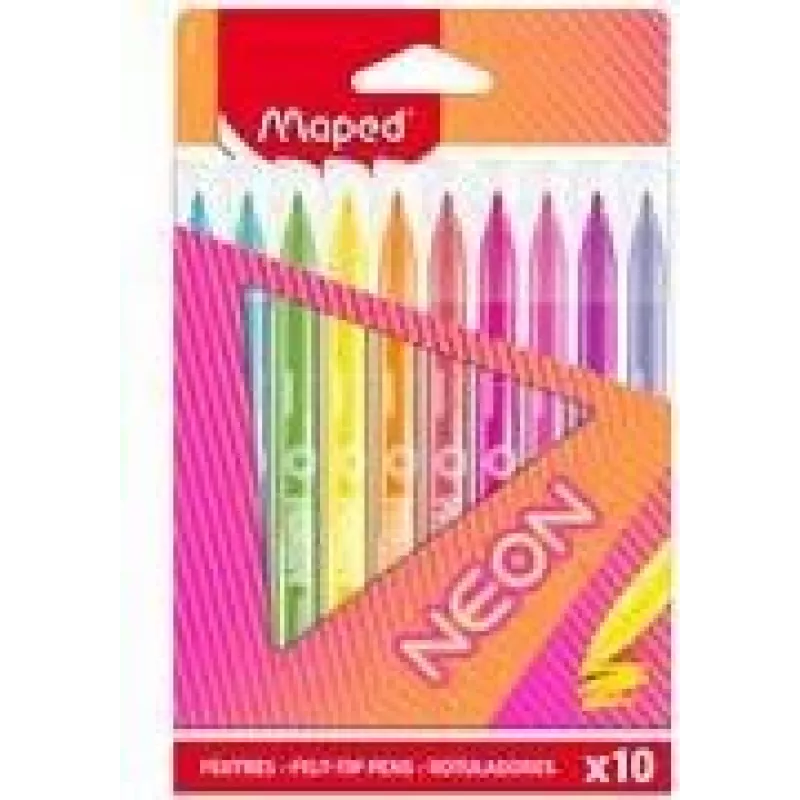 Maped Neon Μαρκαδόροι, συσκευασία 10 τεμ., 2,8 mm Στρογγυλή Μύτη, Χάρτινη Θήκη 845419