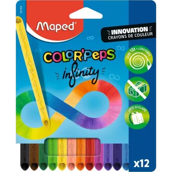 Maped COLOR'PEPS INFINITY Τριγωνικό Σετ Ξυλομπογιών, 12 διαφορετικά χρώματα, διαρκεί 10x περισσότερο, 100% Πυρήνας Πιγμέντου, επαναχρησιμοποιούμενη θήκη 861602