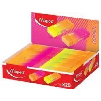 Maped NEON Πλαστική Γόμα Display, 20 τεμ., Νέον Πορτοκαλί & Νέον Ροζ, Χαμηλή Σκόνη, Χωρίς Φθαλικά, Χωρίς PVC 121901