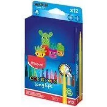 Maped COLOR'PEPS Long Life 2 μαρκαδόροι, 12 διαφορετικά χρώματα, 1,5 mm μεσαία στρογγυλή μύτη, αεριζόμενο καπάκι ασφαλείας, πλενόμενο μελάνι, χάρτινη θήκη 844006