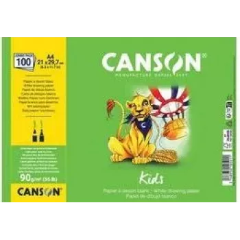 Canson Kids μπλοκ χαρτιού σχεδίασης A4 90g/m² λευκό ελαφρώς κοκκώδες 50 φύλλα για μολύβι και ξυλομπογιά C629012000