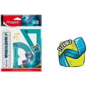 Maped Twist'n Flex Dragon σετ γεωμετρίας, 3 τεμάχια, εύκαμπτο πλαστικό, άθραυστο, 15 cm χάρακας, 180° μοιρογνωμόνιο, 45°/45°/90° τρίγωνο 981898