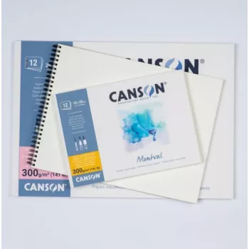 CANSON Montval A4 Μπλοκ ακουαρέλας, 300 g/m², 12 φύλλα, λεπτός κόκκος, κολλημένο στη μικρή πλευρά C518408000