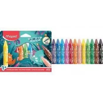 Maped Jungle Fever Jumbo Τριγωνικές κηρομπογιές, 12 διαφορετικά χρώματα, μοτίβα ζώων, χάρτινη θήκη, από 1 έτους