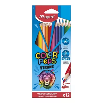 Maped COLOR'PEPS STRONG Τριγωνικές ξυλομπογιές, 12 διαφορετικά χρώματα, μύτη 3,2 mm ανθεκτική στη θραύση, χάρτινη θήκη 862712