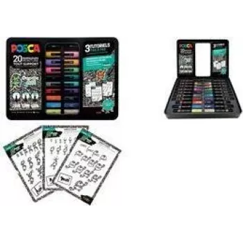 POSCA Pigment Marker Doodle Art Set, 20 μαρκαδόροι σε μεταλλικό κουτί (6 x PC1MC, 7 x PC3M, 7 x PC5M) M POSCA/20 021