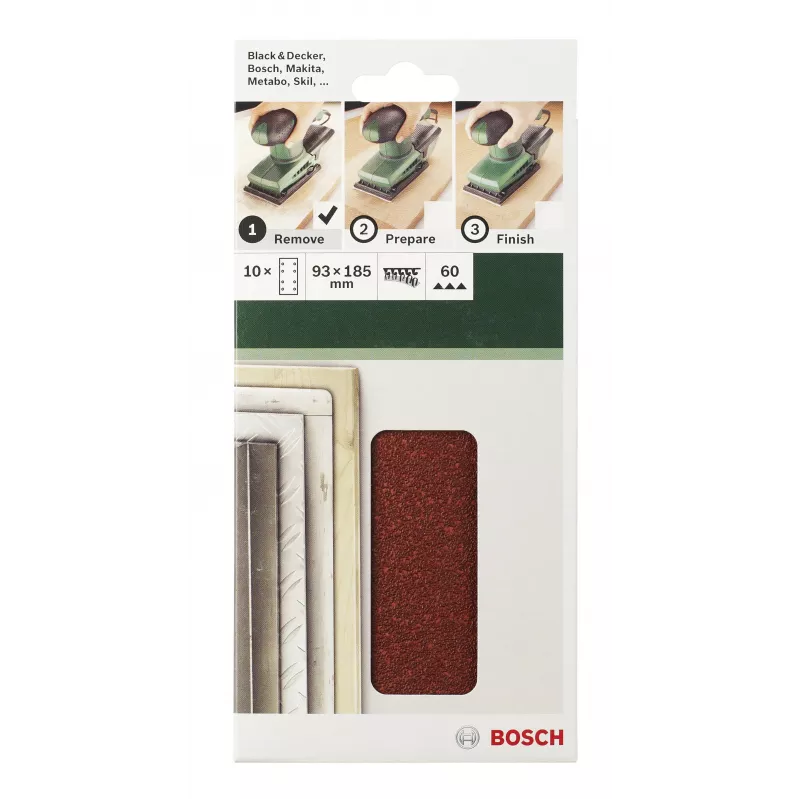 Bosch 2609256A80 Φύλλα λείανσης velcro, 185 x 93 mm, κόκκος 40, 10άδα
