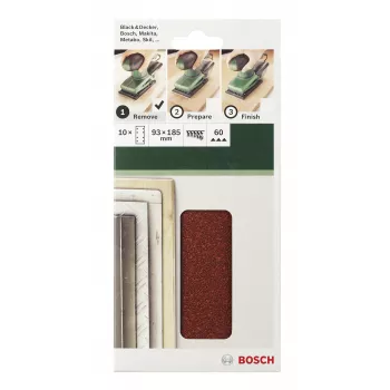 Bosch 2609256A90 Συσκευασία 10 τεμ. 185 mm x 93 mm γυαλόχαρτα Velcro, κόκκος 120, διάτρητα